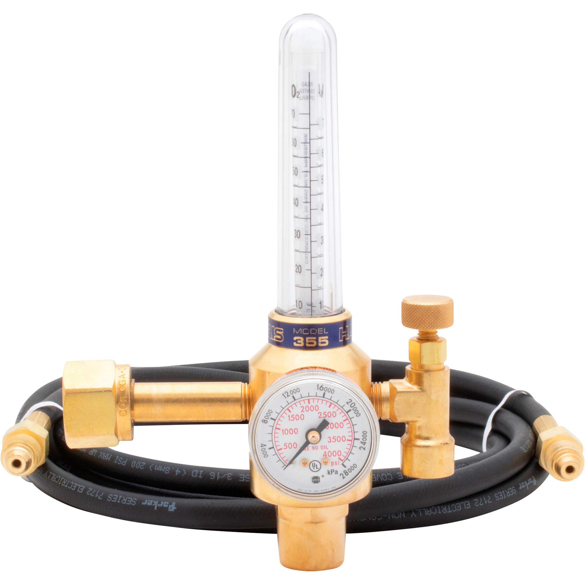 Harris Flowmeter Regulator and Hose Kit, Argon/Carbon Dioxide, CGA 580 Inlet, 5/8in.-18 (F) Outlet, Model# 4400235